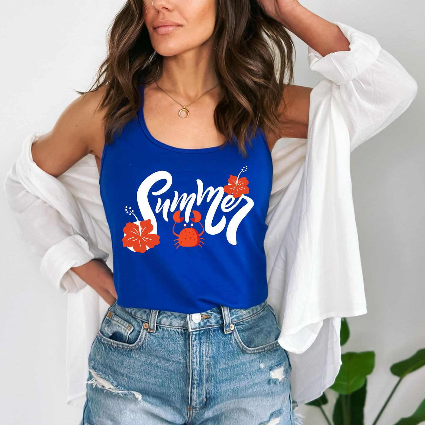Summer Flower & Red Crab Women's Racerback Tank