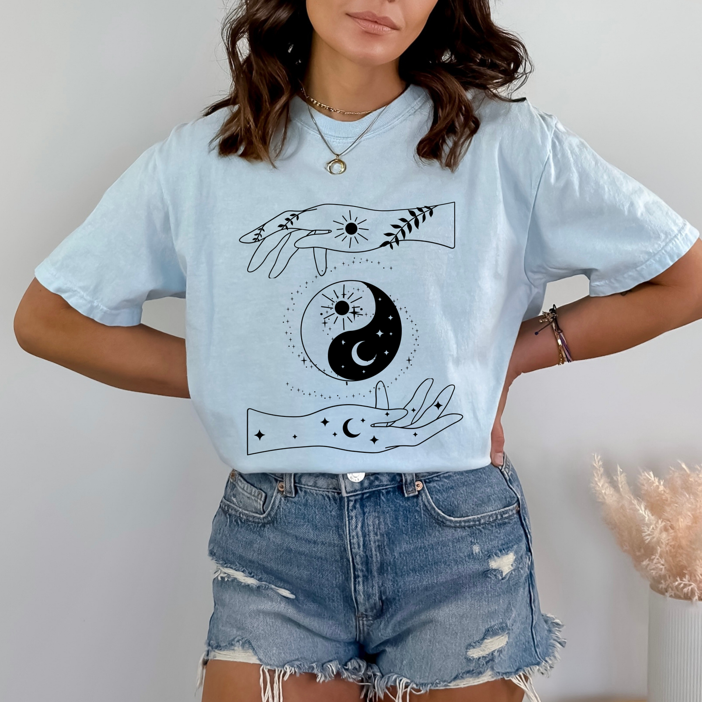 Ying Yang Mystical Hands Floral T-Shirt