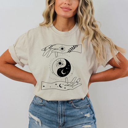 Ying Yang Mystical Hands Floral T-Shirt