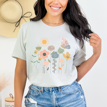 Pastel Wildflowers & Sun T-Shirt