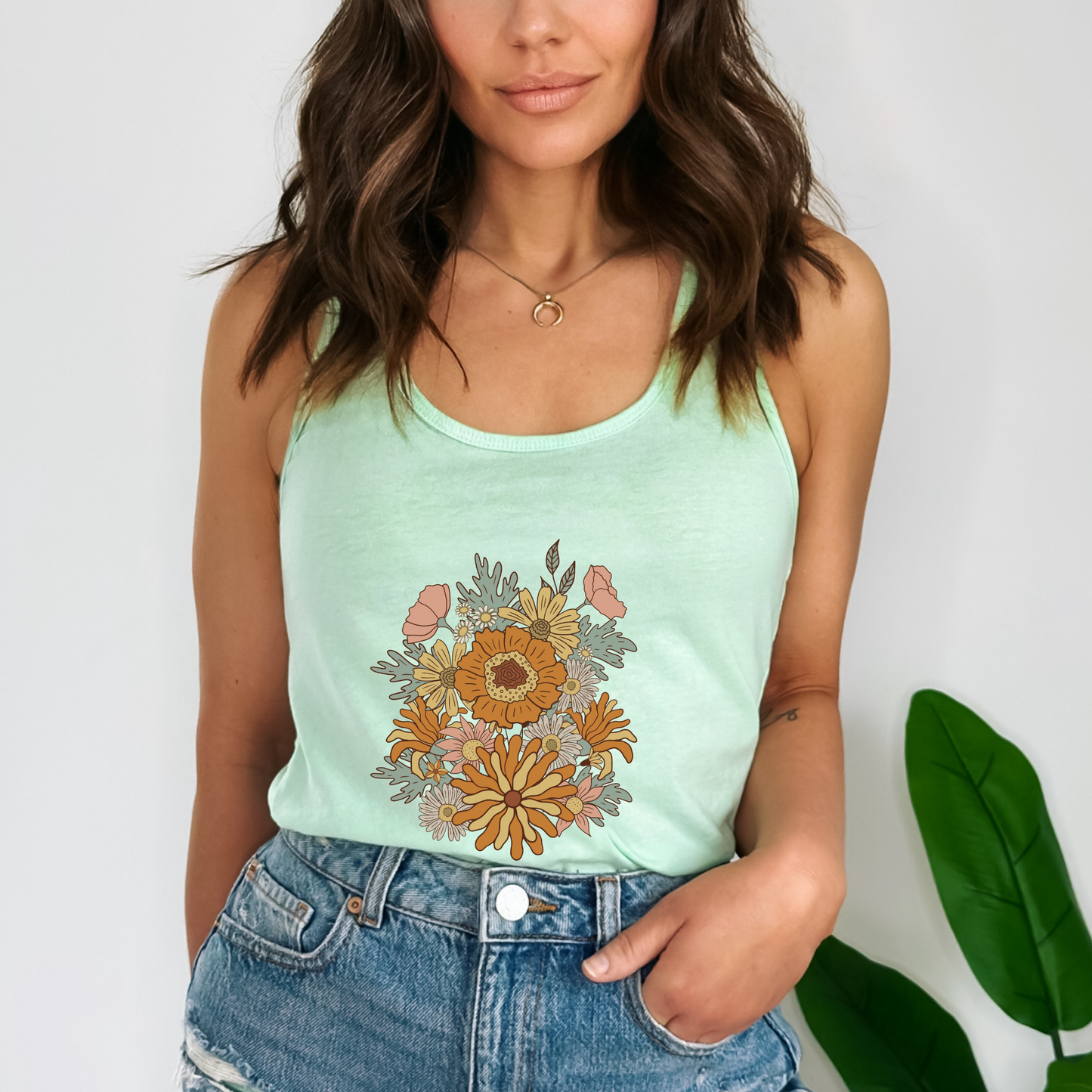Retro Groovy Flowers Women's Ideal Racerback
