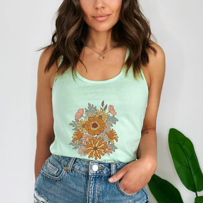 Retro Groovy Flowers Women's Ideal Racerback