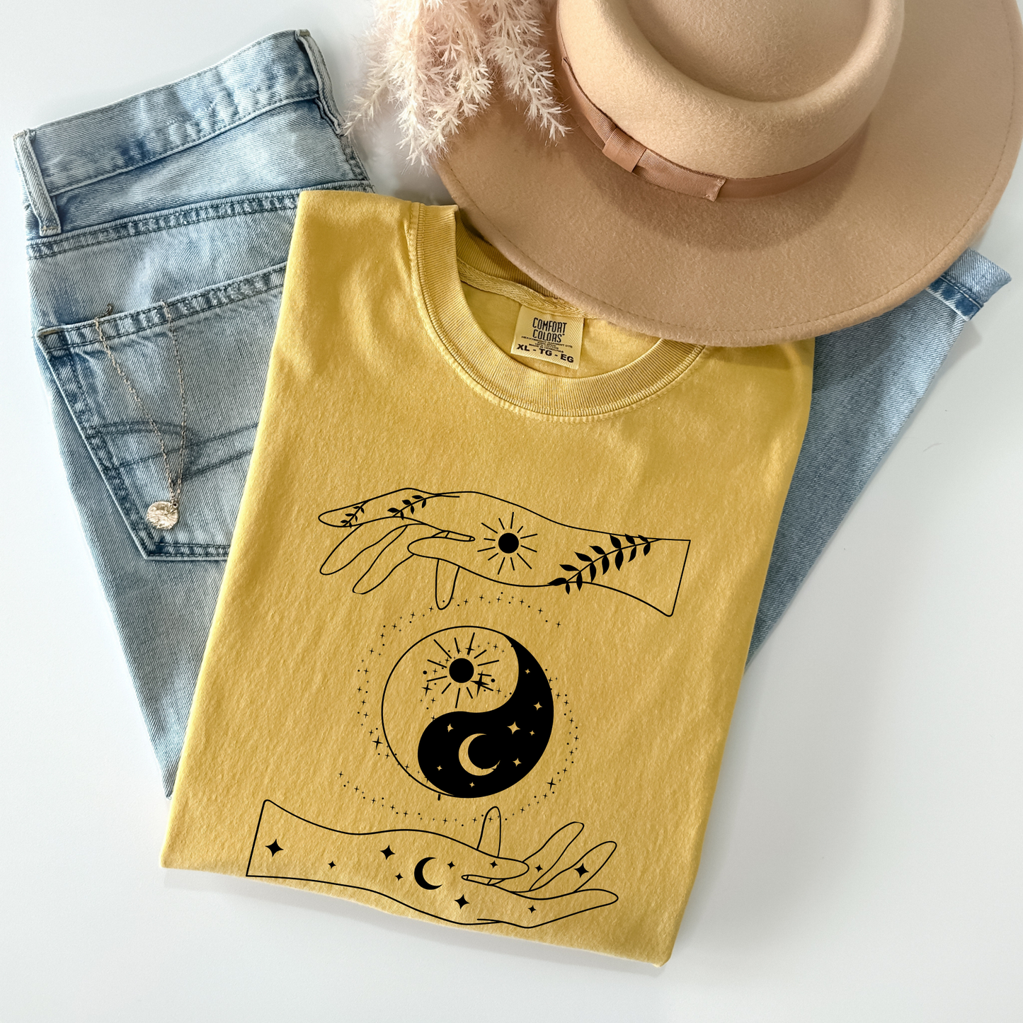 Ying Yang Mystical Hands Floral T-Shirt