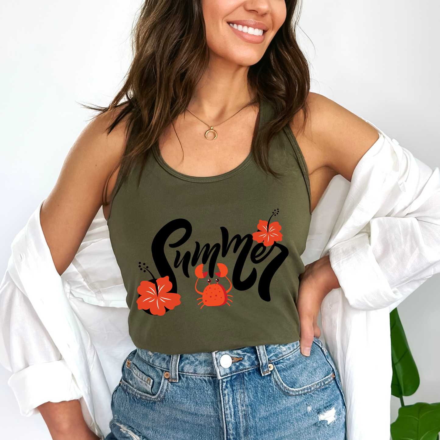 Summer Flower & Red Crab Women's Racerback Tank