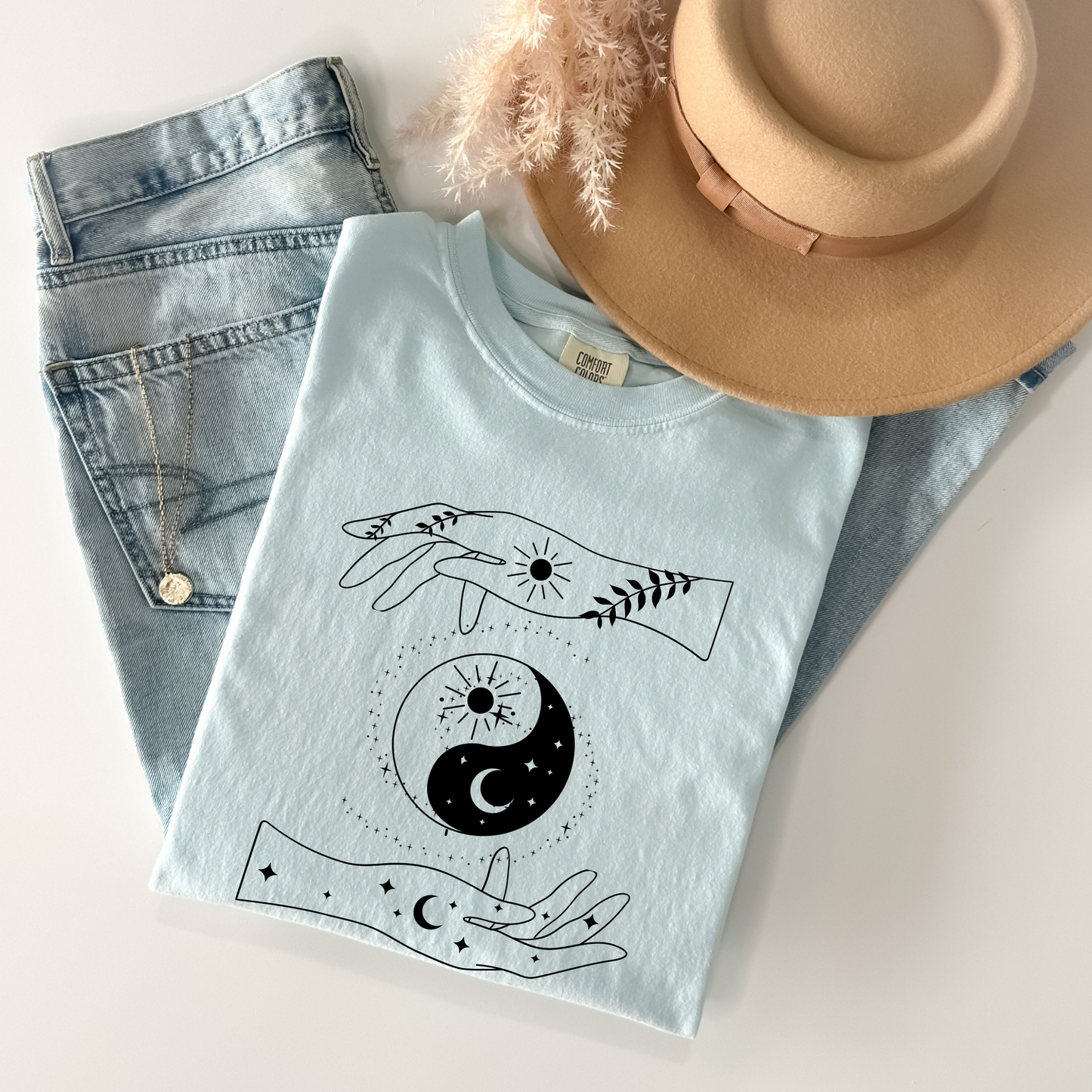 Ying Yang Mystical Hands Floral T-Shirt