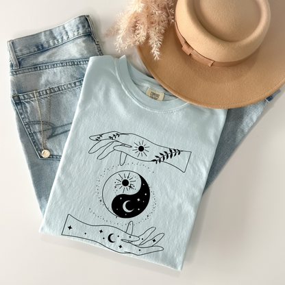 Ying Yang Mystical Hands Floral T-Shirt