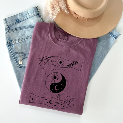 Ying Yang Mystical Hands Floral T-Shirt