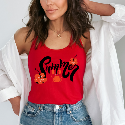 Summer Flower & Red Crab Women's Racerback Tank
