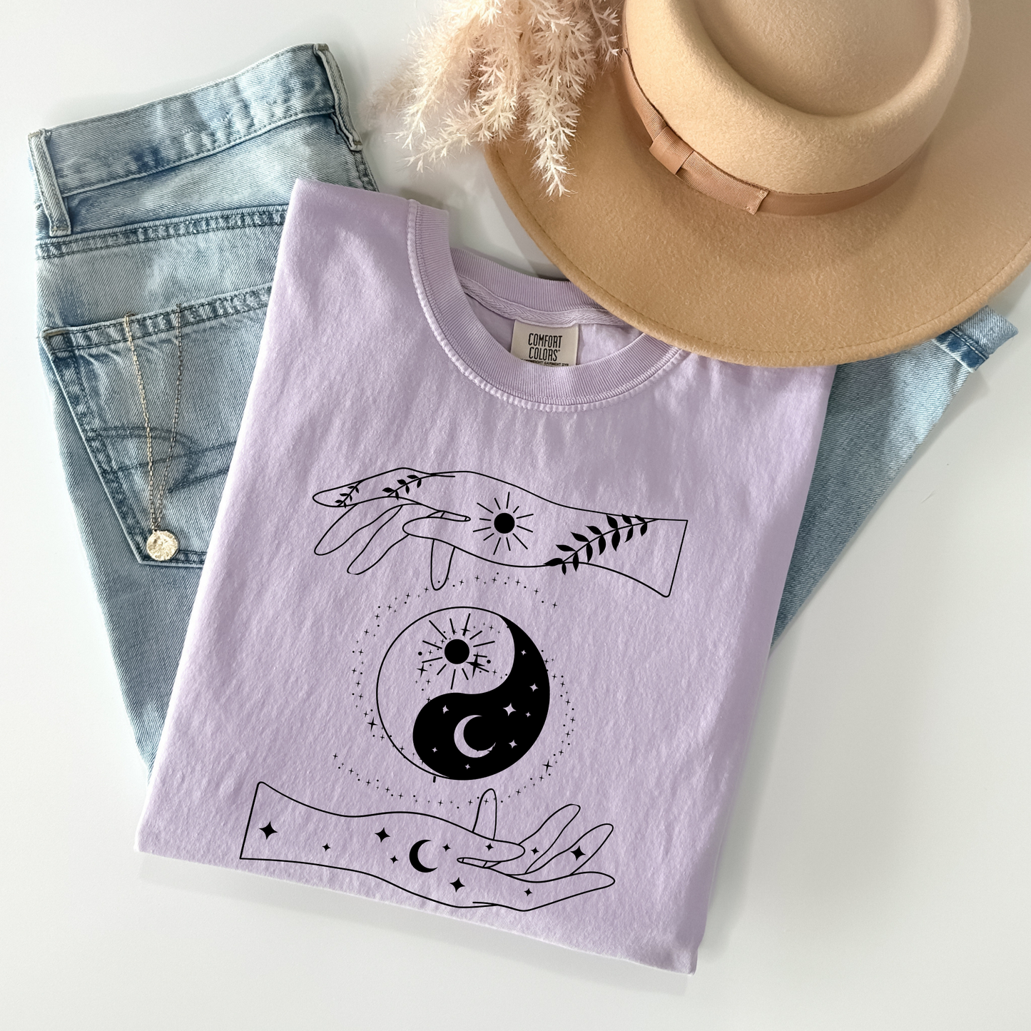 Ying Yang Mystical Hands Floral T-Shirt