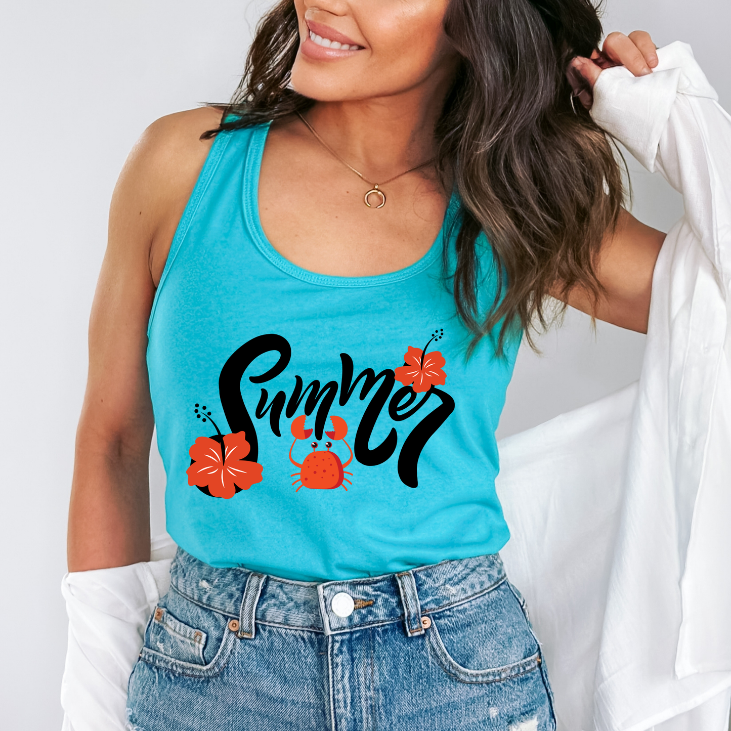 Summer Flower & Red Crab Women's Racerback Tank