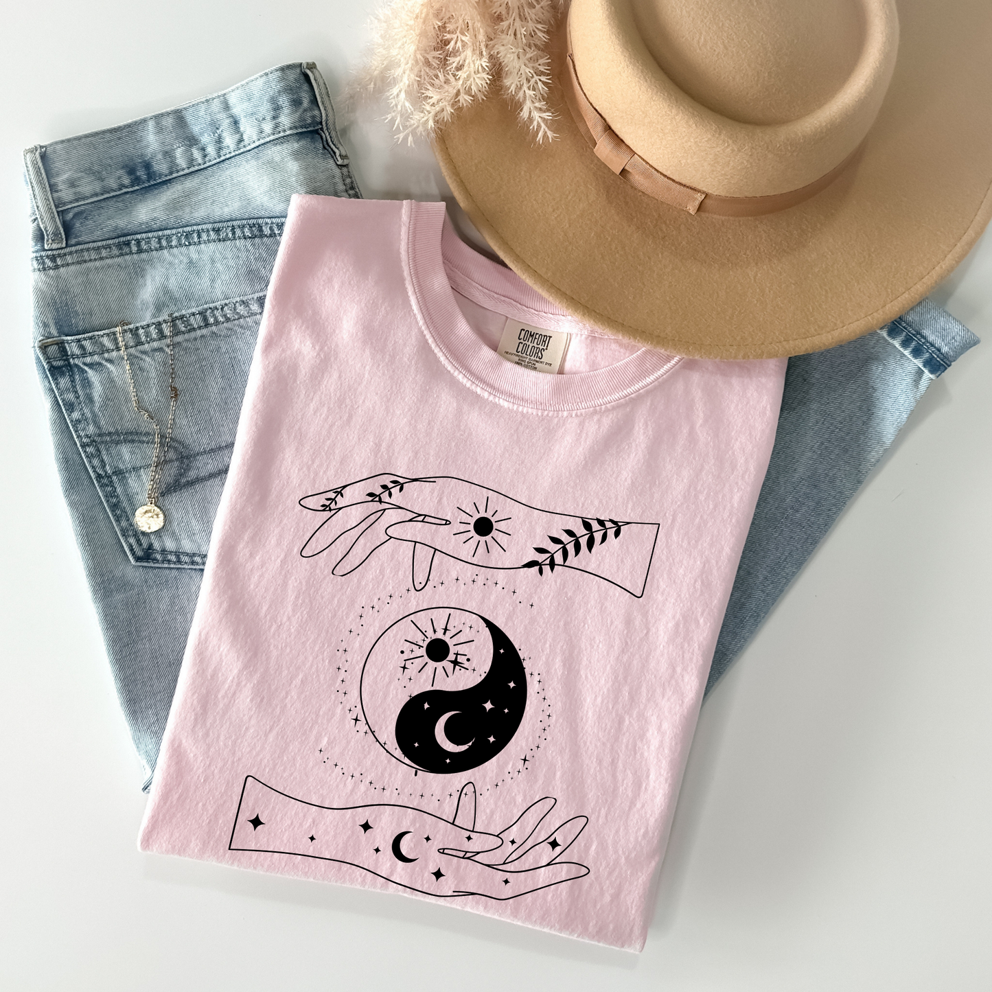 Ying Yang Mystical Hands Floral T-Shirt
