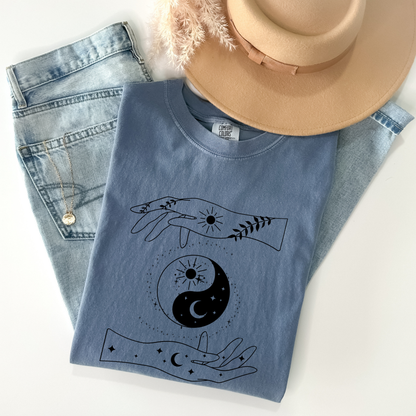 Ying Yang Mystical Hands Floral T-Shirt