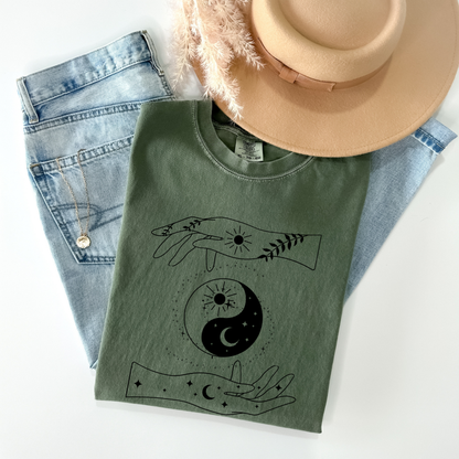 Ying Yang Mystical Hands Floral T-Shirt