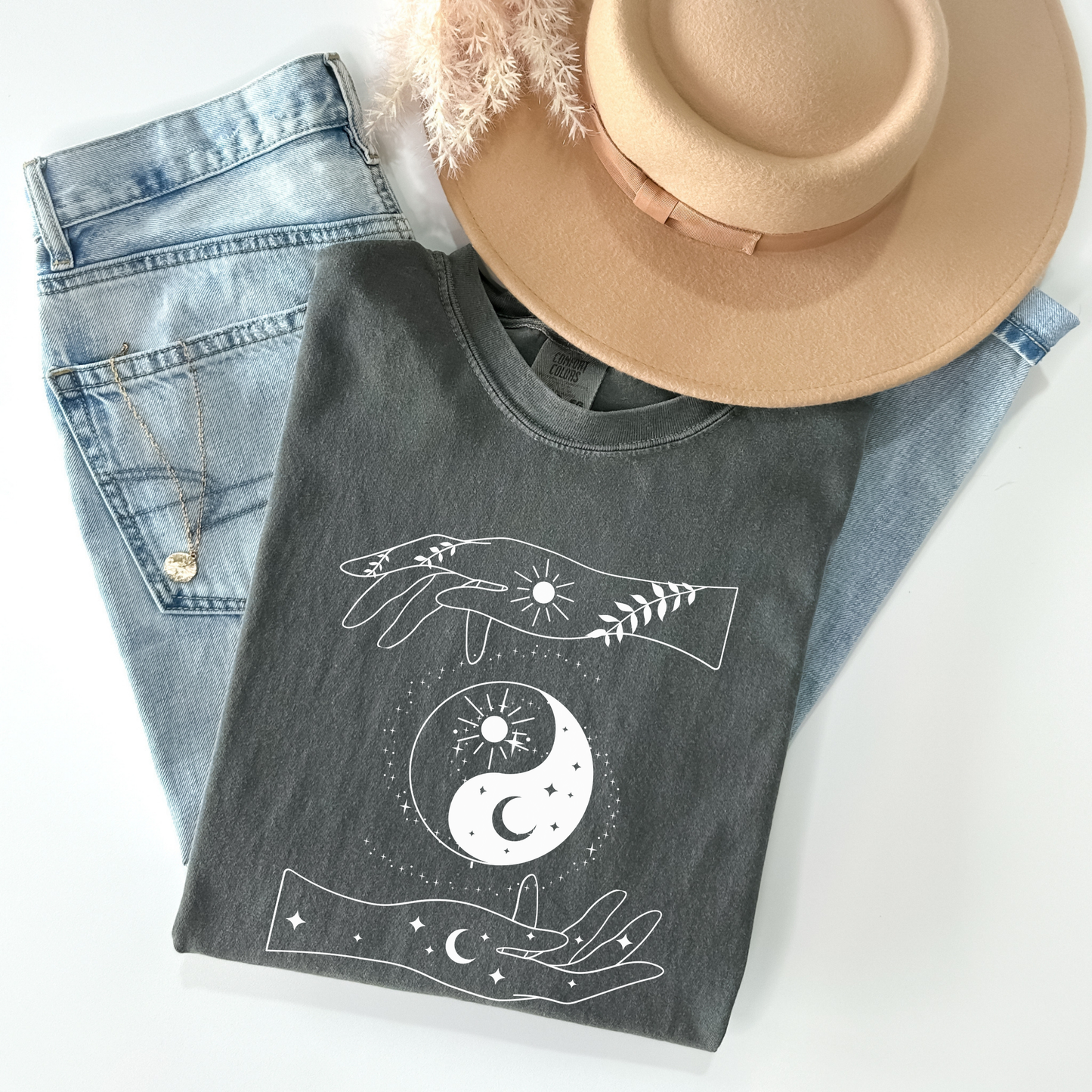 Ying Yang Mystical Hands Floral T-Shirt