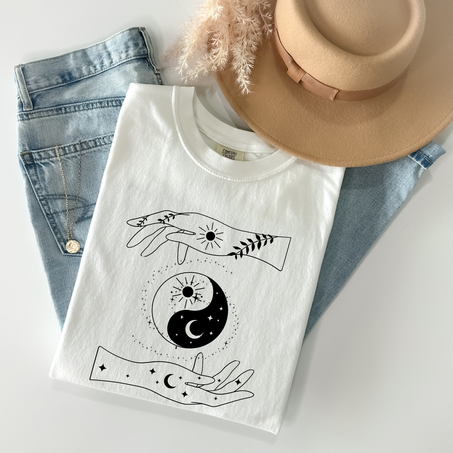 Ying Yang Mystical Hands Floral T-Shirt