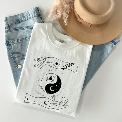 Ying Yang Mystical Hands Floral T-Shirt