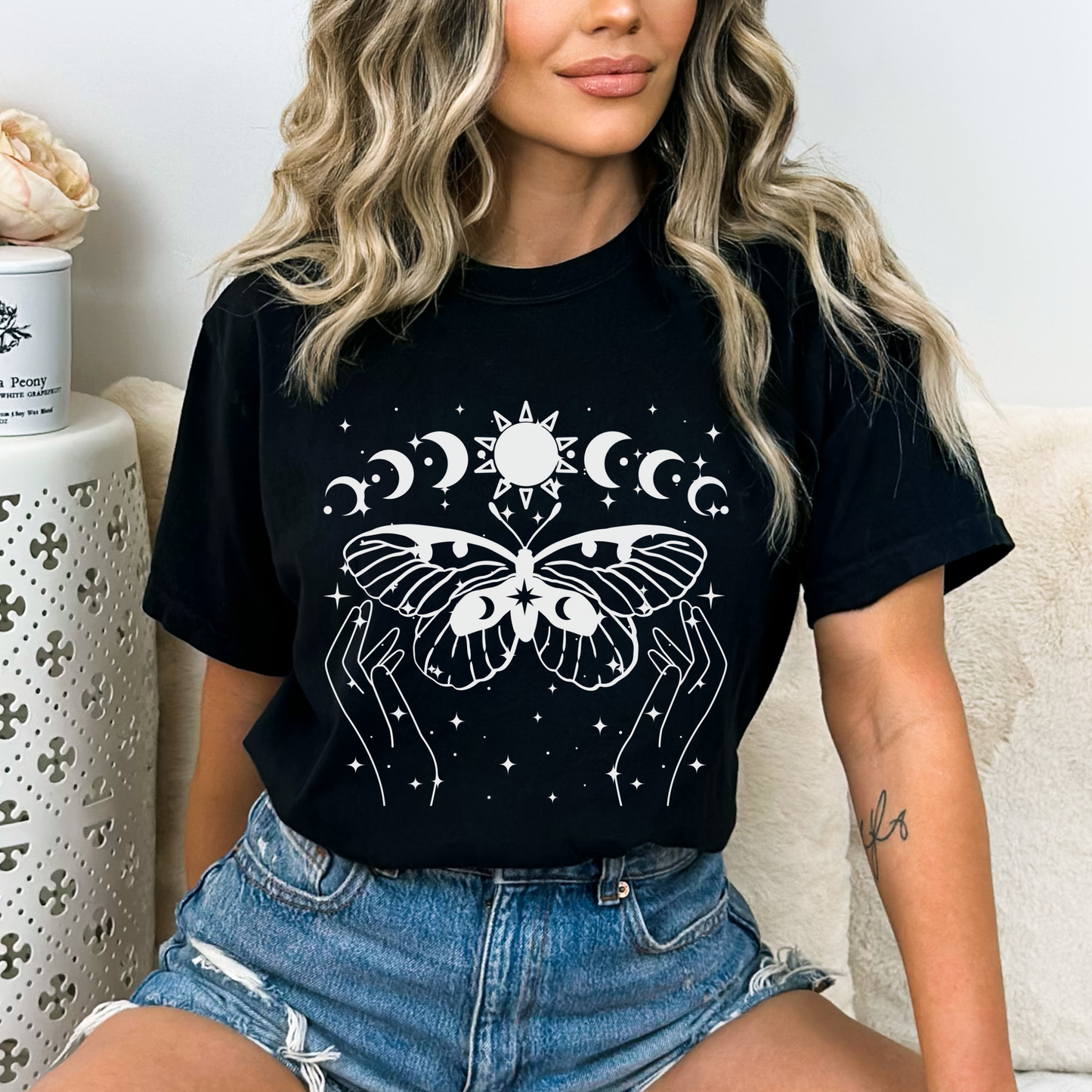Celestial Moon Phases Butterfly T-Shirt