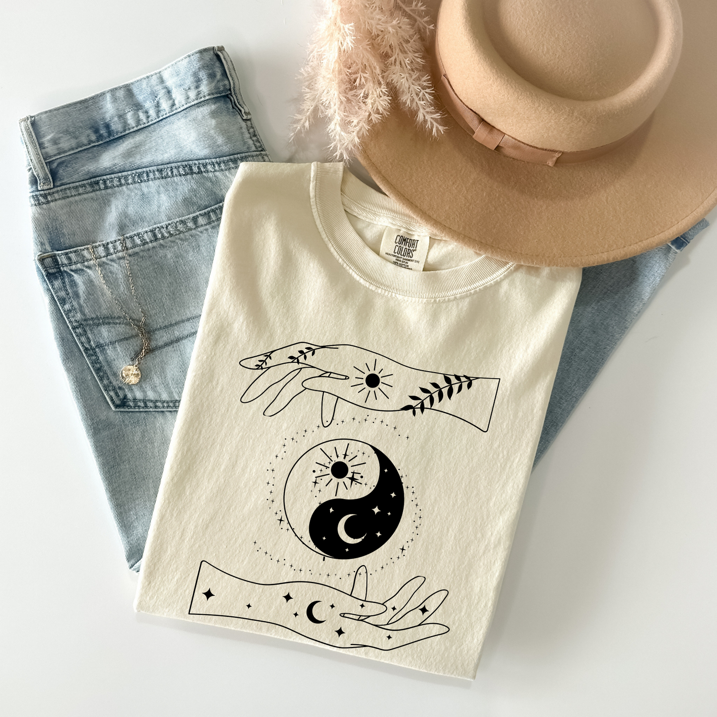 Ying Yang Mystical Hands Floral T-Shirt