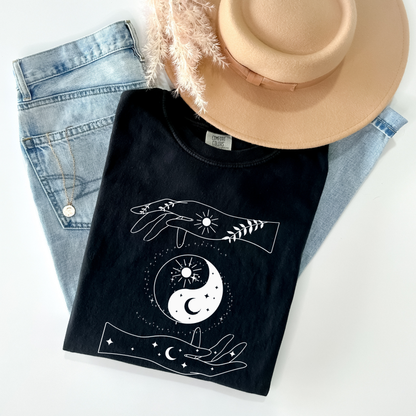 Ying Yang Mystical Hands Floral T-Shirt