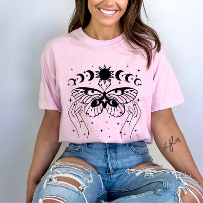 Celestial Moon Phases Butterfly T-Shirt