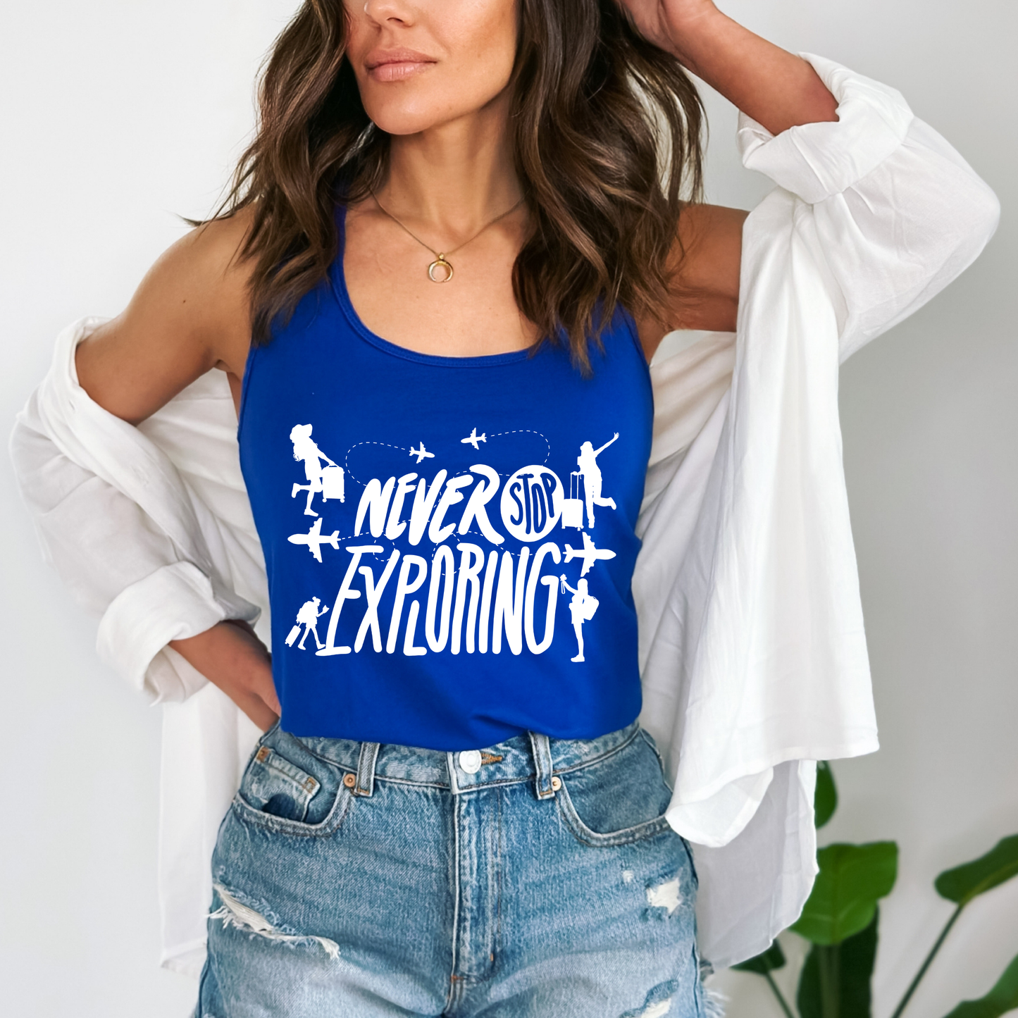 Never Stop Exploring Racerback Tank