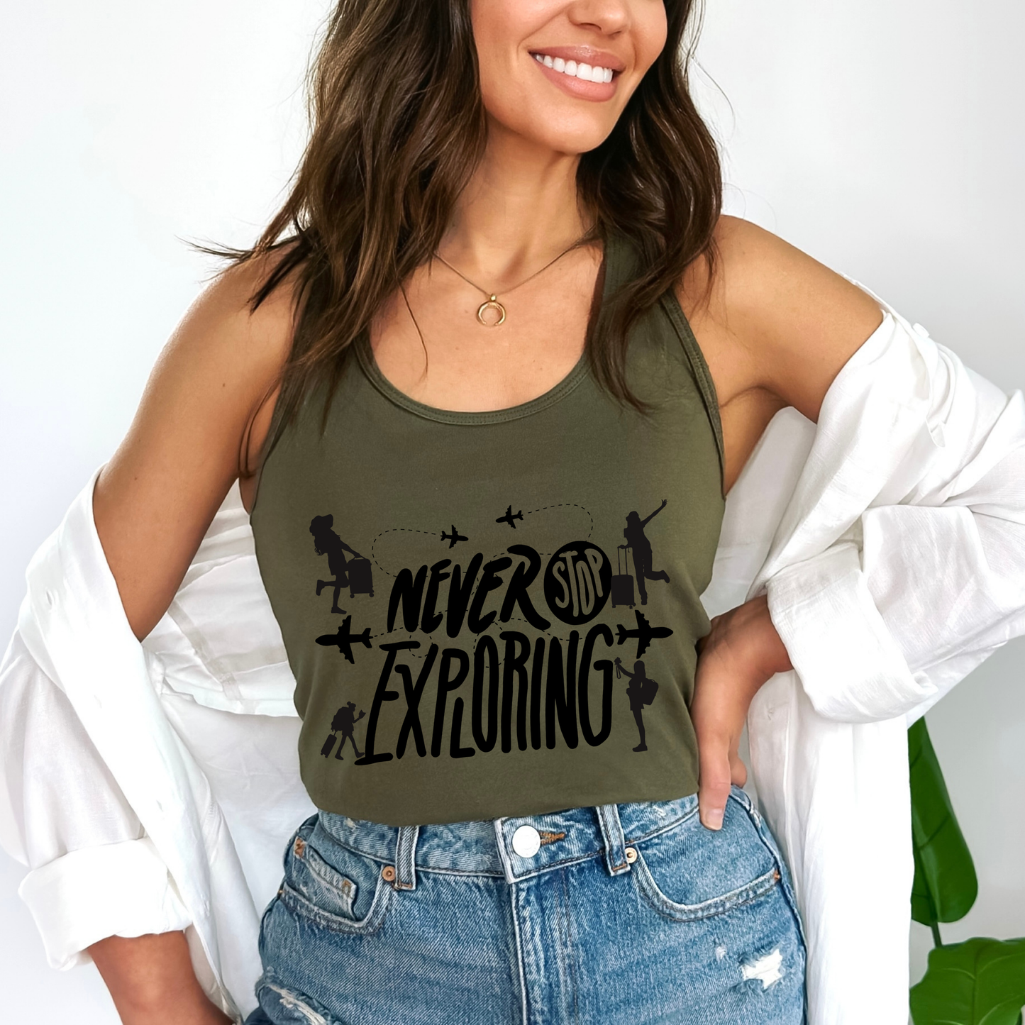 Never Stop Exploring Racerback Tank