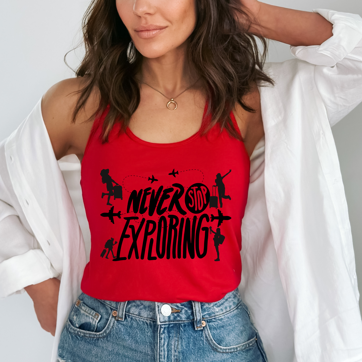 Never Stop Exploring Racerback Tank