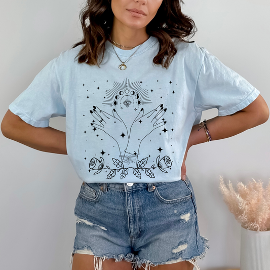 Magic Hand with butterfly bracelet, Abstract Bohemian Leaf roses Plant Nature Border