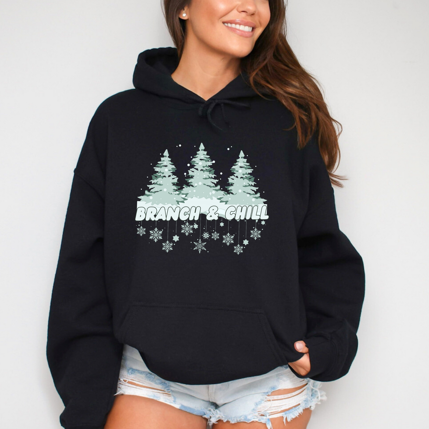 Snowy Tree Branch & Chill Graphic Hoodie