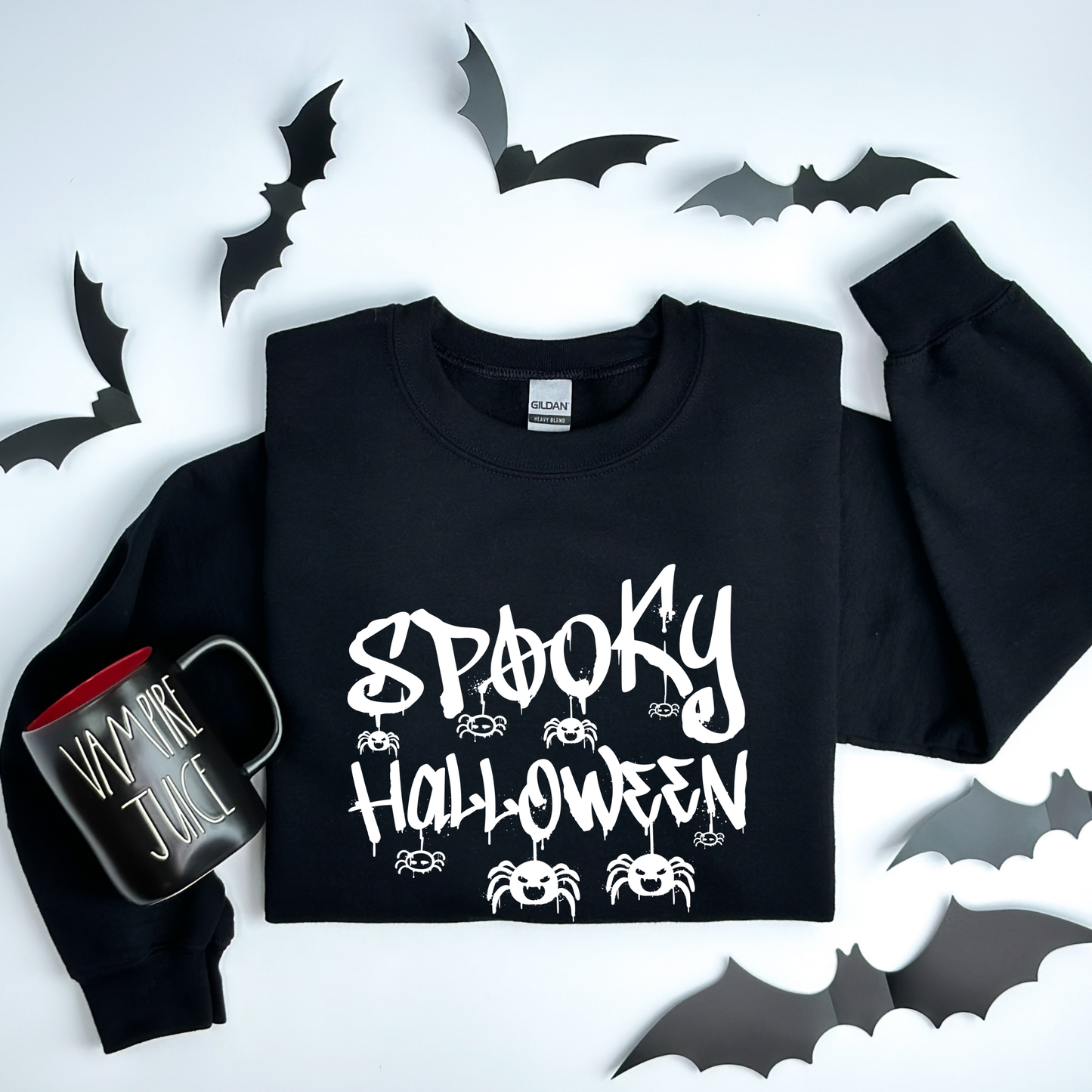 Spooky Halloween Dripping Graffiti Text & Spiders Sweatshirt