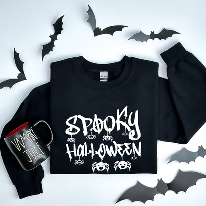Spooky Halloween Dripping Graffiti Text & Spiders Sweatshirt