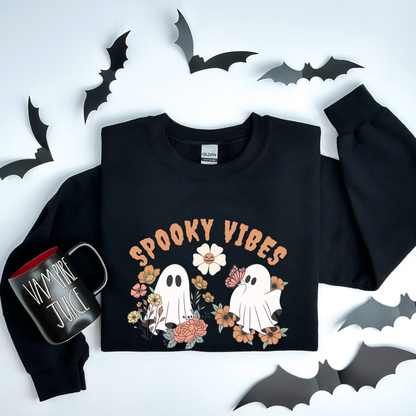 Spooky Vibes Floral Ghosts Halloween & Butterfly Sweatshirt