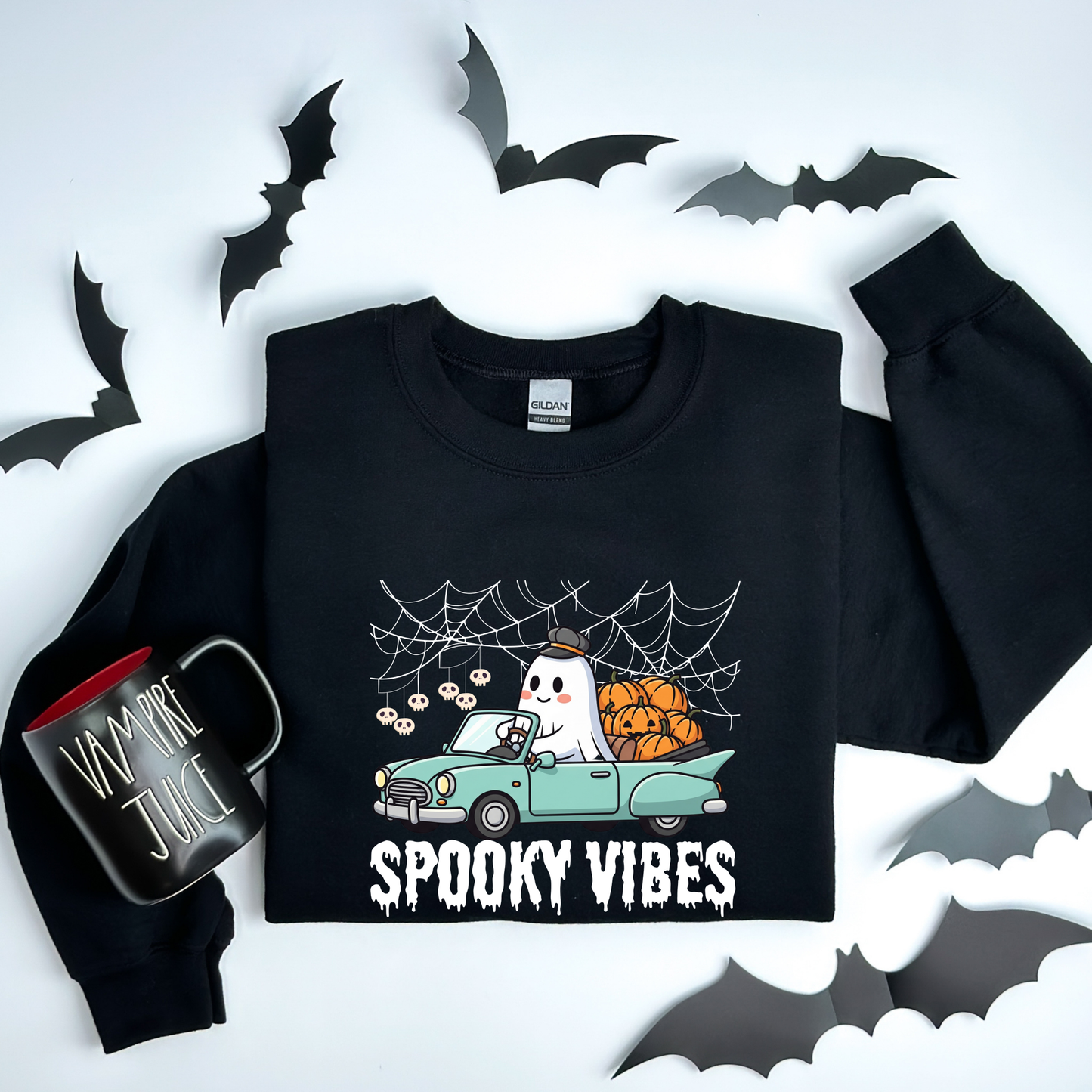 Retro Ghost Spooky Vibes Road Trip Halloween Sweatshirt