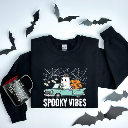Retro Ghost Spooky Vibes Road Trip Halloween Sweatshirt