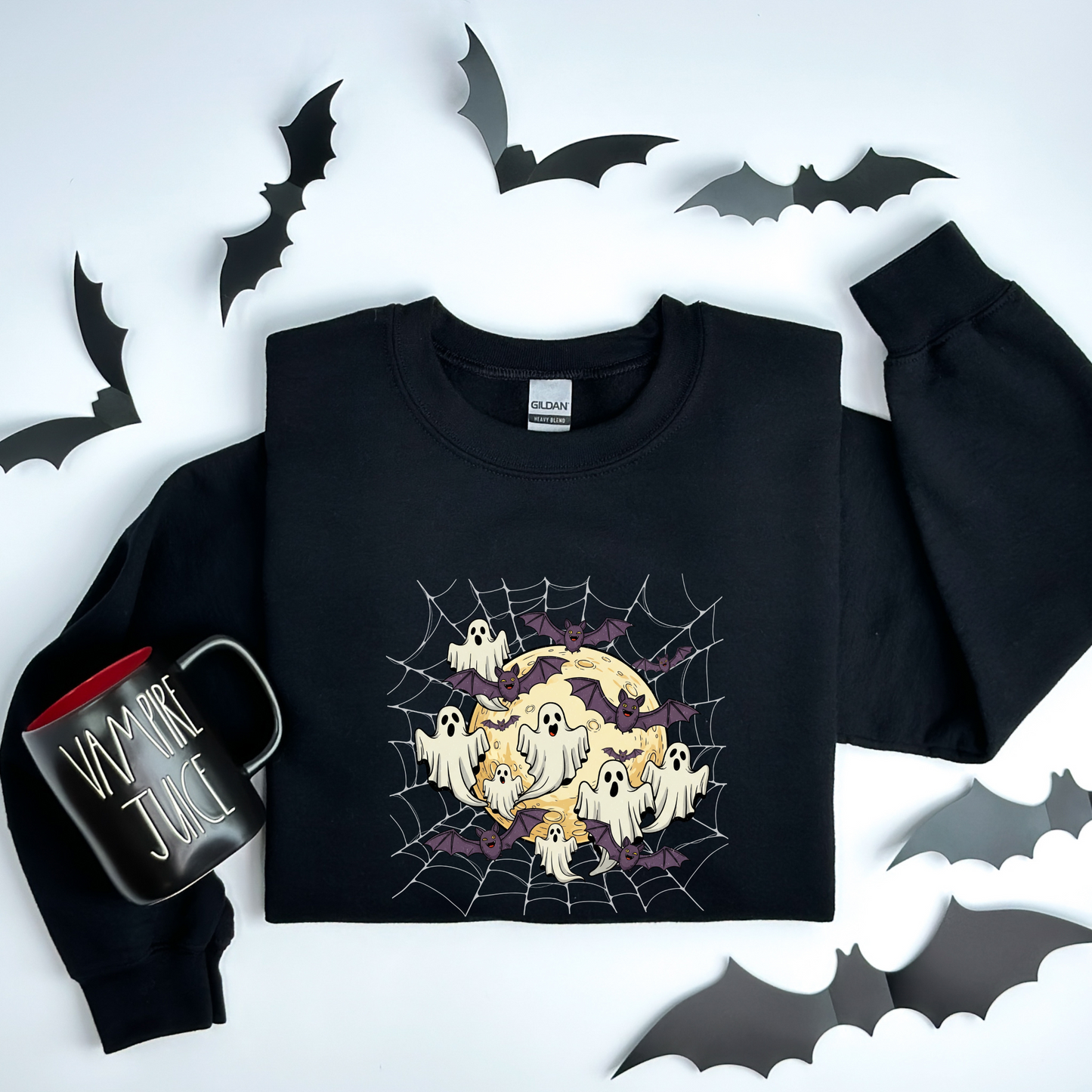 Moonlit Haunt Ghosts, Bats & Spiderwebs Halloween Sweatshirt