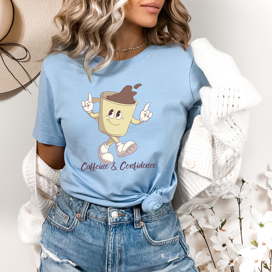 Retro Coffee Cup Caracter with quote Caffeine and confidence