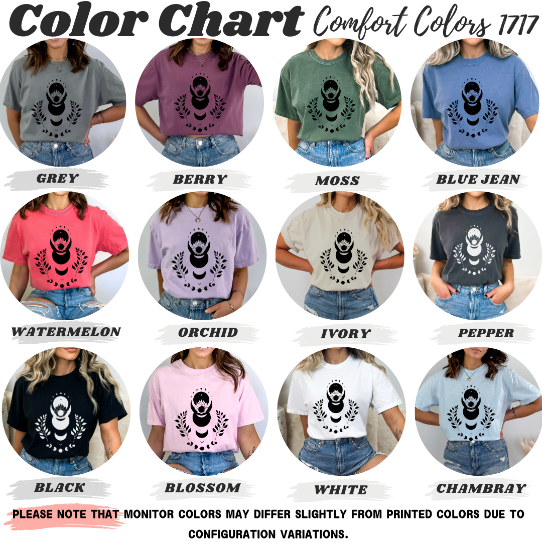 Lotus Floral Moon Phases Celestial T-Shirt