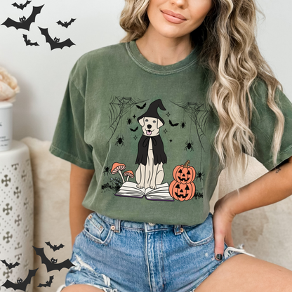 Dog witch halloween, pumpkin, mushroom, Black Spider hanging doodle, Bats, with Abstract Grunge