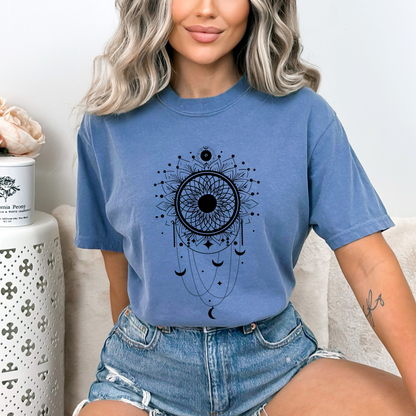 Dream Catcher, Mystic round frame with lunar phases, tarot magic and astrology, Mystical Moon