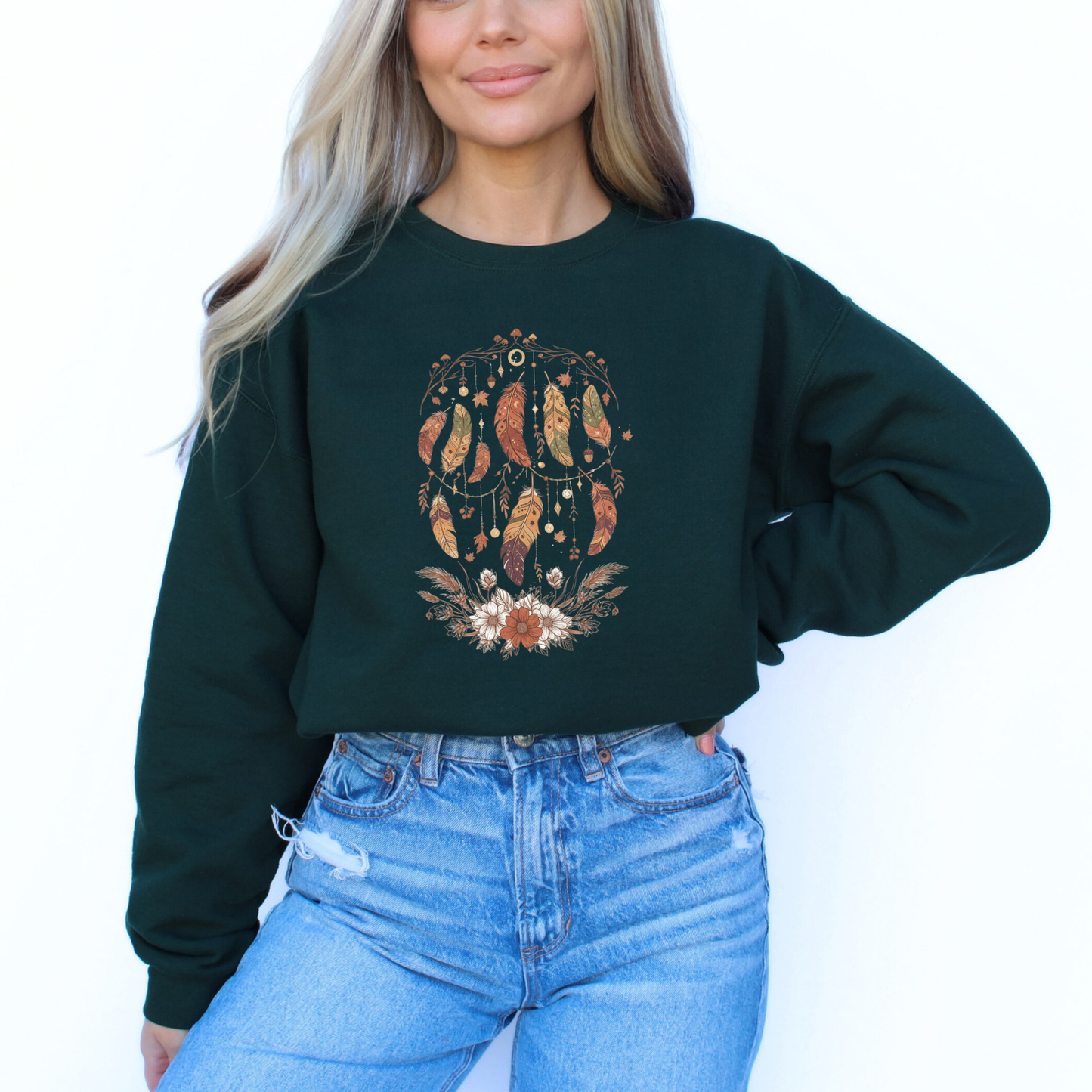 Earth-Tone Fall Feather Wreath Sweatshirt