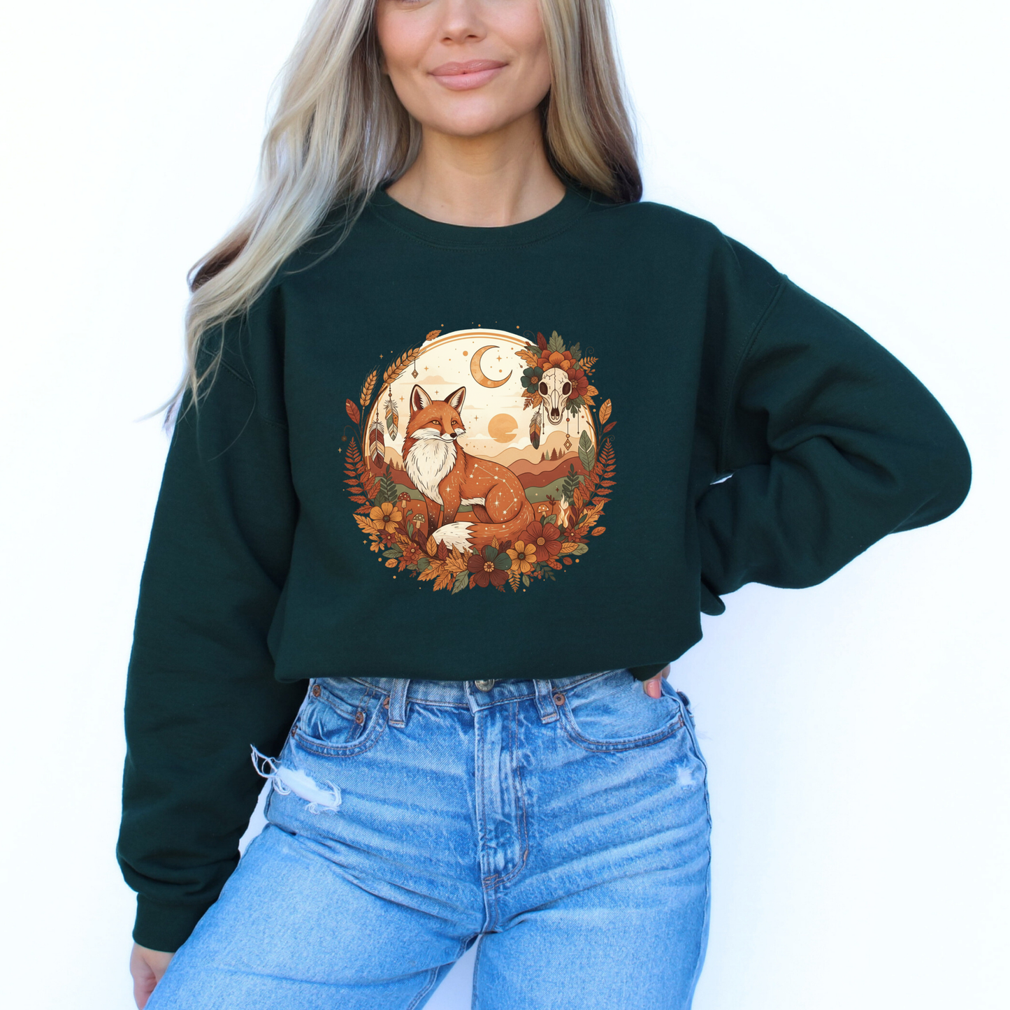 Woodland Spirit of the Harvest Fox & Skull Sweatshirt
