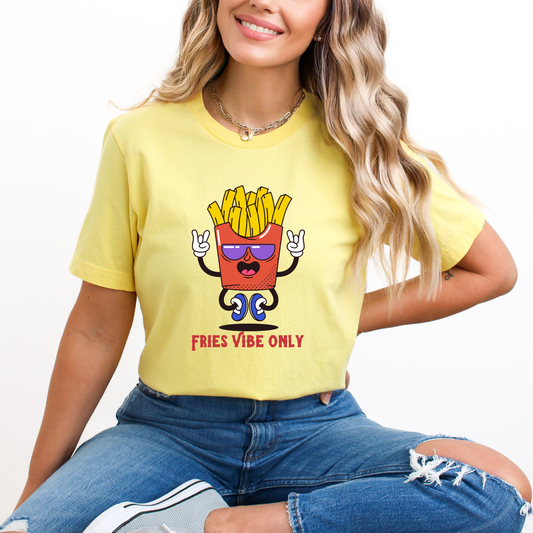 Retro Cartoon French Fries Character with quote fries vibe only