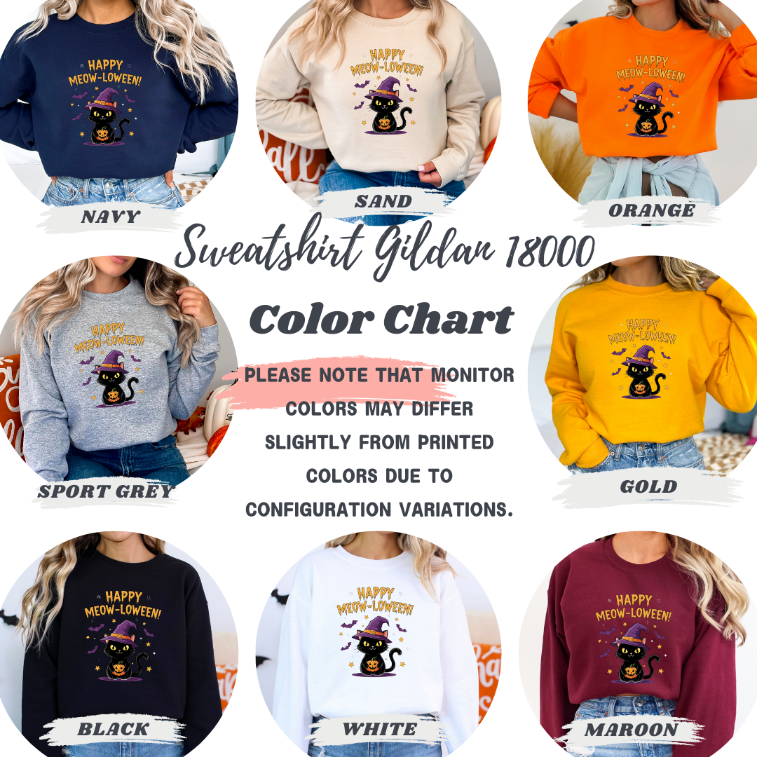 Happy Meow-loween Witchy Cat & Pumpkin Sweatshirt