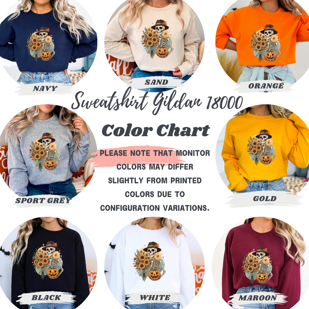 Whimsical Vintage Skeleton  & Pumpkin Sweatshirt