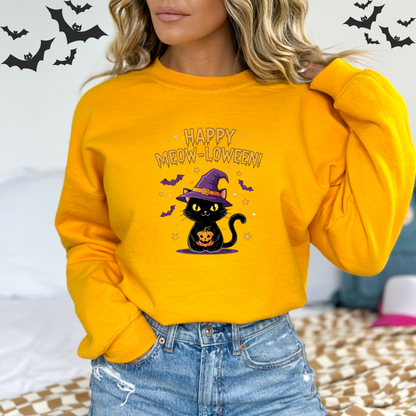 Happy Meow-loween Witchy Cat & Pumpkin Sweatshirt