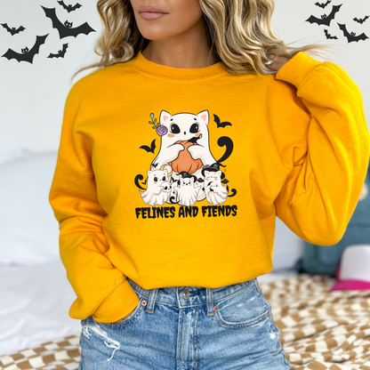 Felines and Fiends Cute Ghost Cat Halloween Sweatshirt