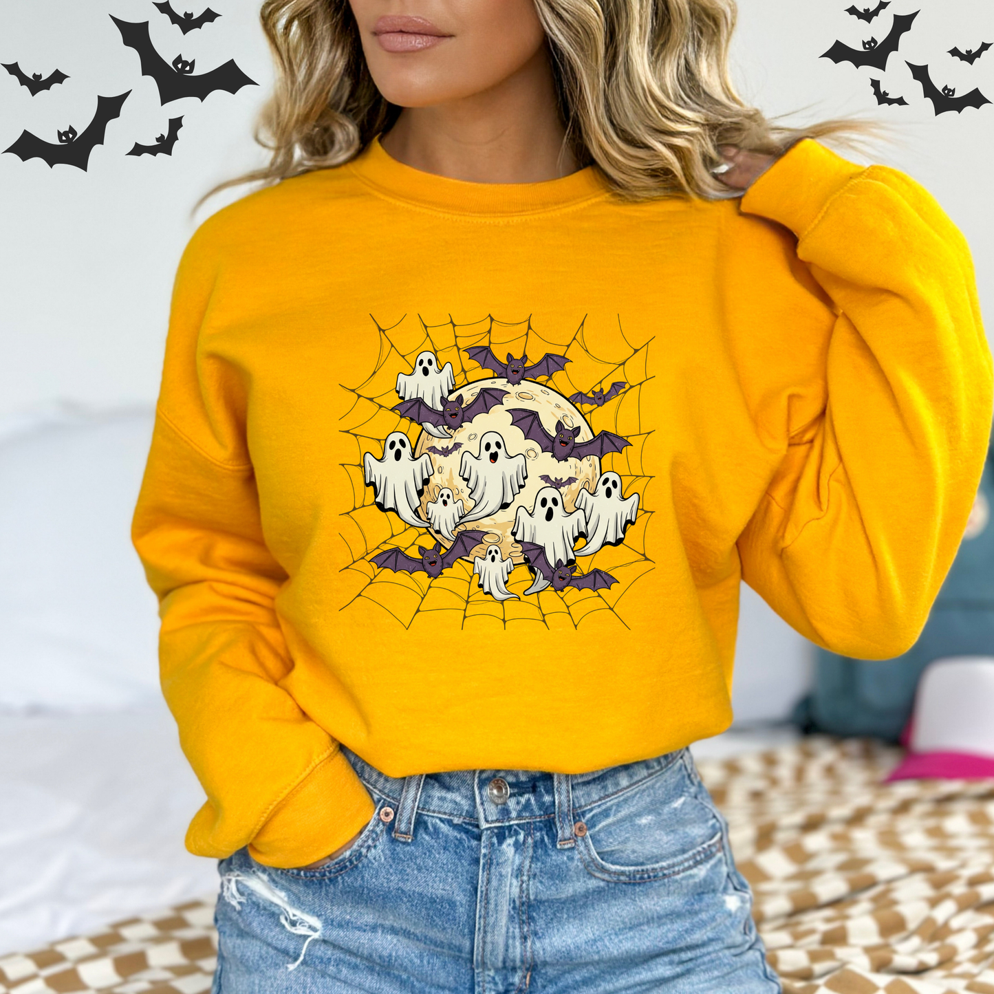 Moonlit Haunt Ghosts, Bats & Spiderwebs Halloween Sweatshirt