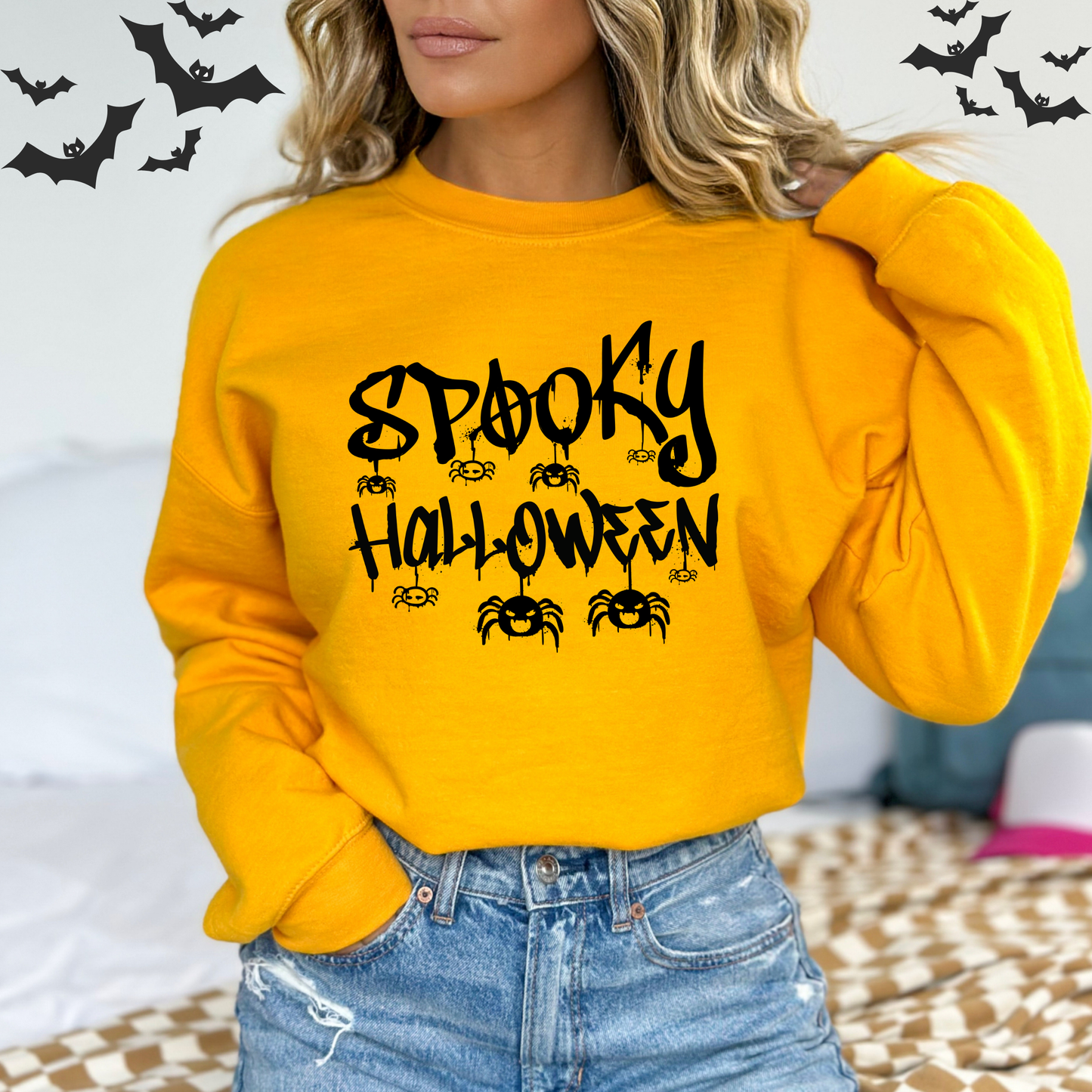 Spooky Halloween Dripping Graffiti Text & Spiders Sweatshirt