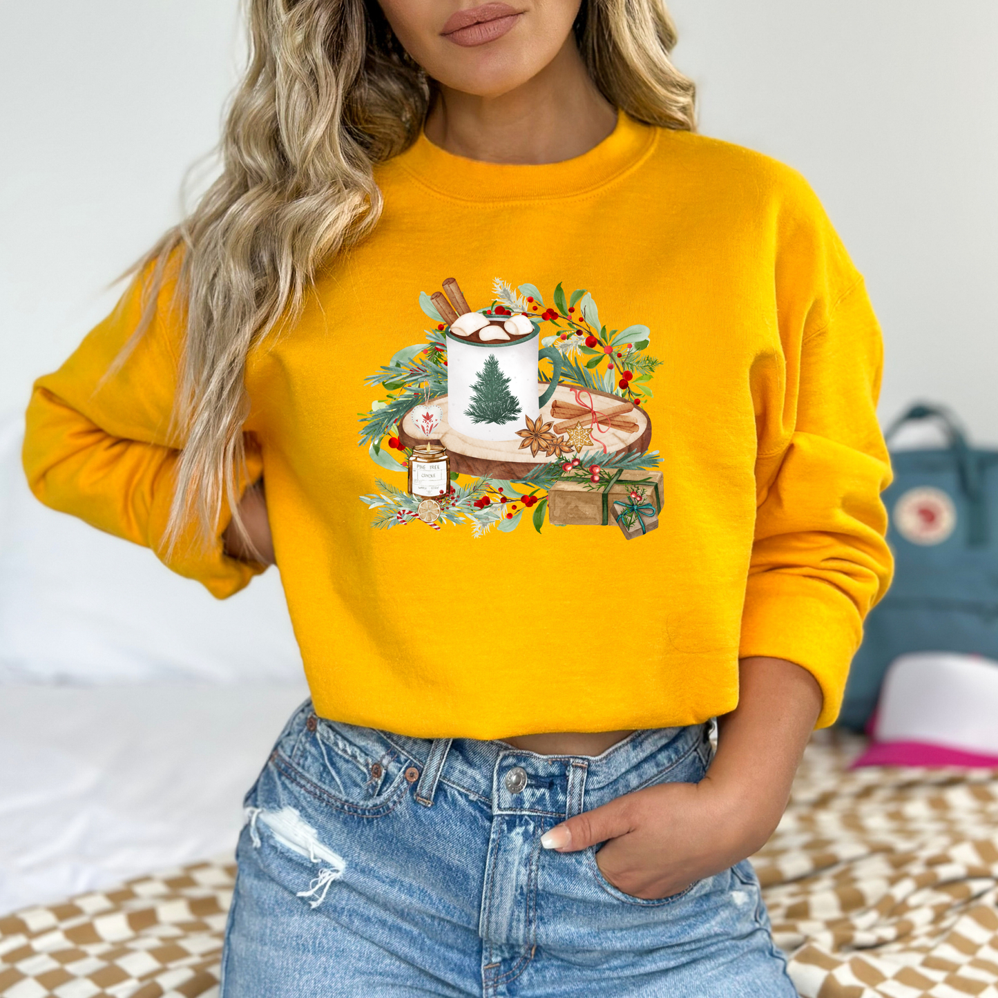 Cozy Christmas Mug & Pine Candle Sweatshirt
