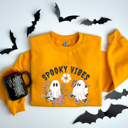 Spooky Vibes Floral Ghosts Halloween & Butterfly Sweatshirt